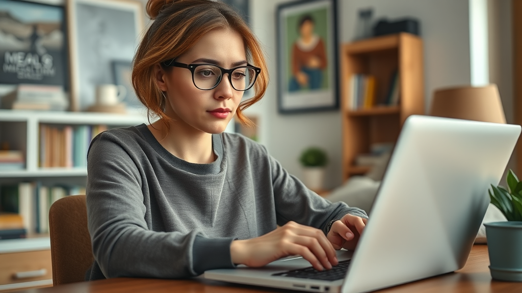 seo for therapists, therapist writing mental health blog, hands typing on laptop, home office background, content creation focus