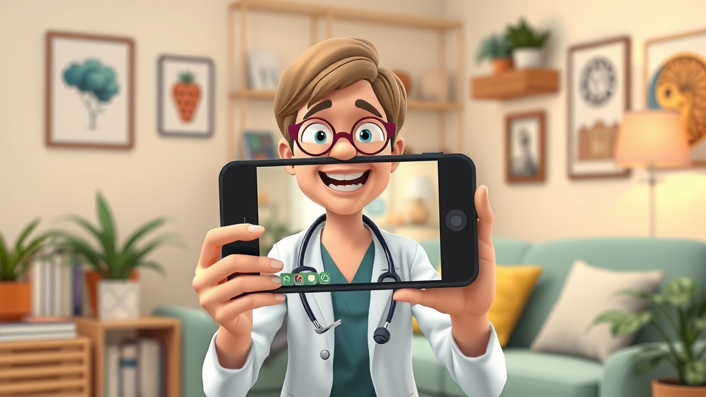 Social media marketing for therapists 2025: friendly therapist recording a mental health tips video in cozy home office