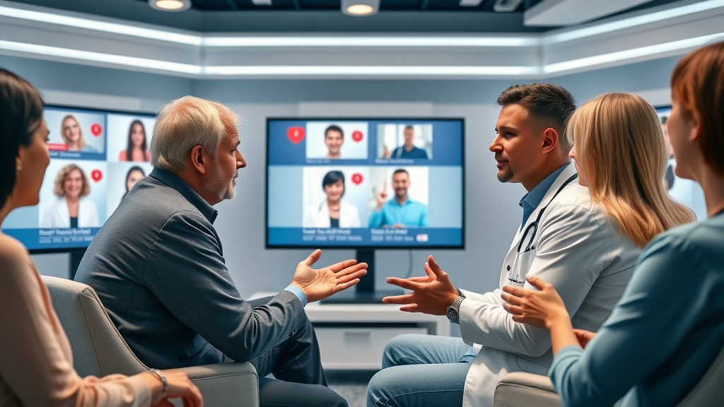 dynamic social media campaign, healthcare influencers, engaging followers with live Q&A, virtual consultation branding on screens