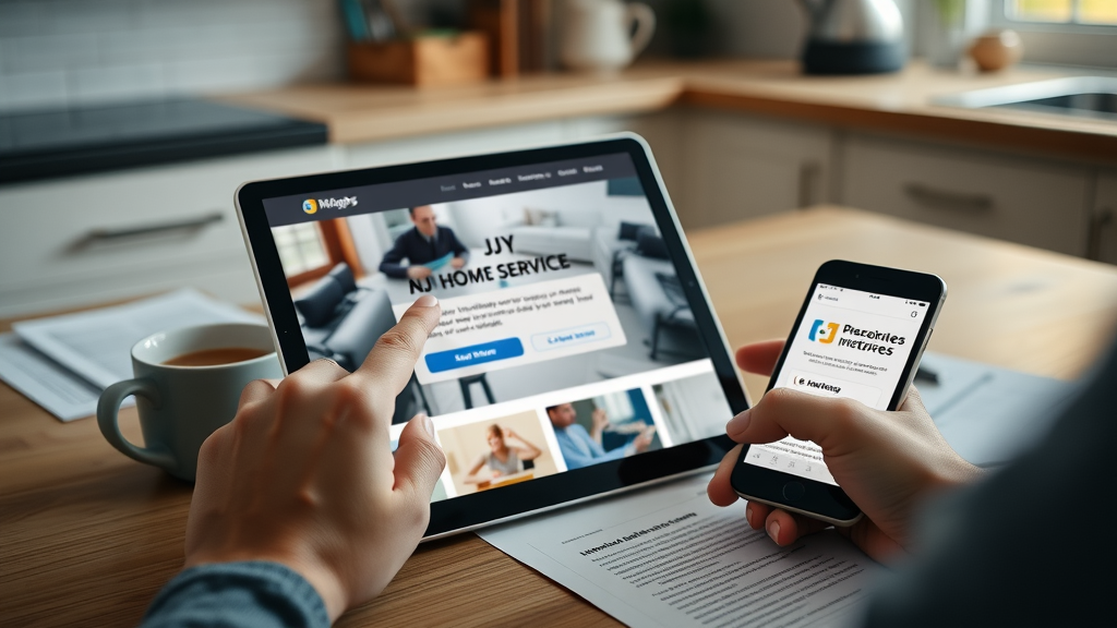 modern web design for NJ home service website, with clear call-to-action, viewed on mobile and tablet