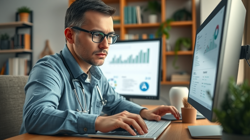 seo digital marketing for therapists: mental health professional analyzing SEO data on computer