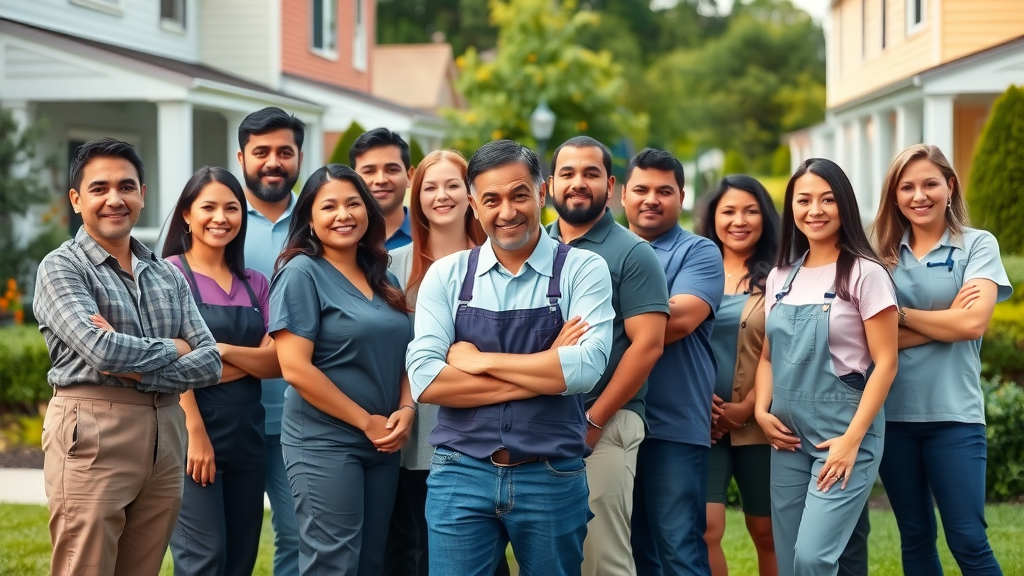 Group of home service professionals in New Jersey suburban neighborhood, showcasing best home services marketing strategy NJ in 2025