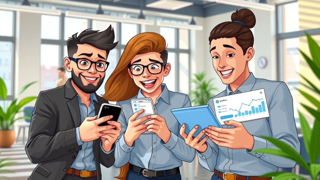 Trendy business team collaborating on social media analytics, social media, media marketing, digital marketing strategies