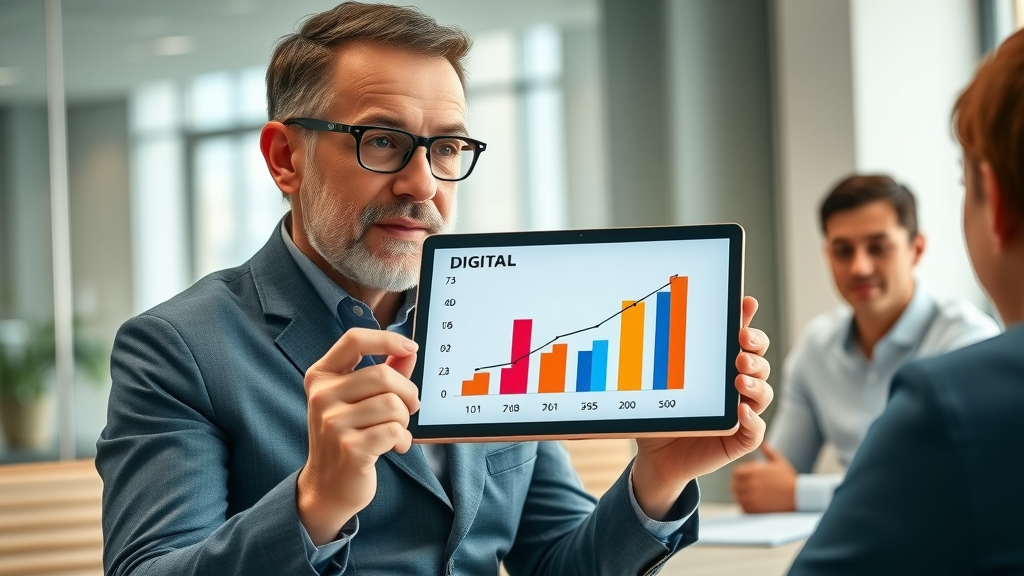 Therapist presenting comparison graph digital vs traditional marketing, marketing strategies for therapists, best marketing idea 2025