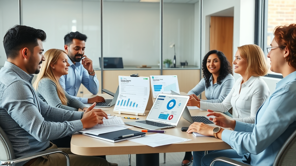 Reputation management consultants meeting with NJ home service business owner, reviewing online review statistics