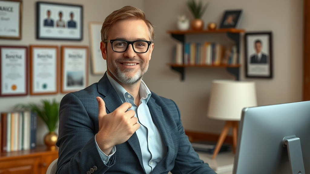 marketing for therapists - successful therapist updating professional online profile in office