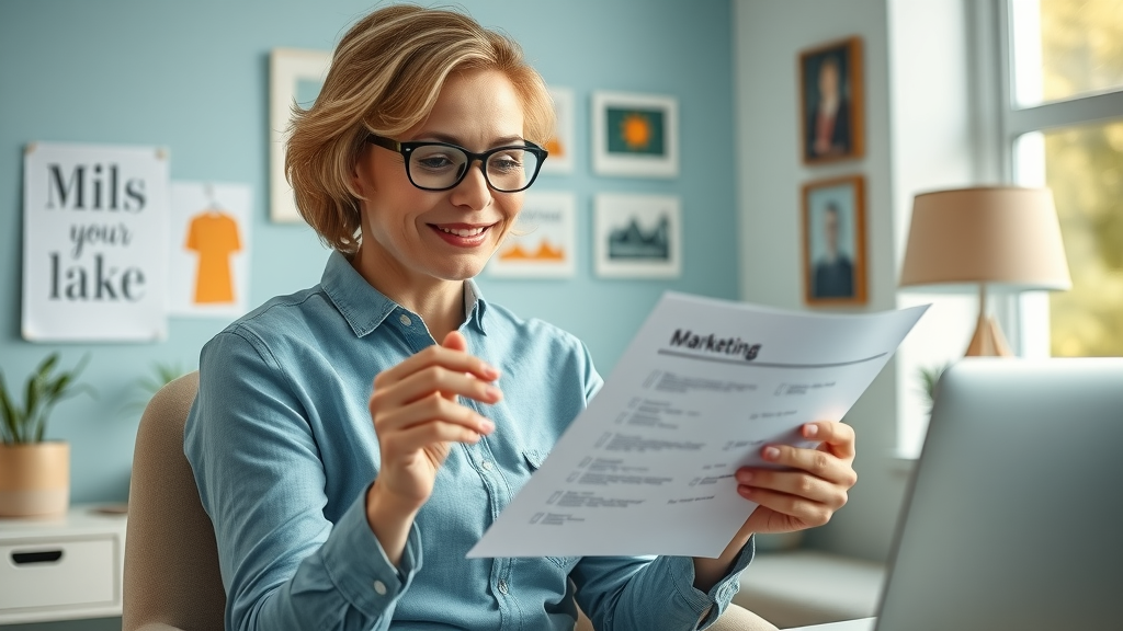 accomplished therapist at workspace, reviewing marketing checklist, therapy practice branding