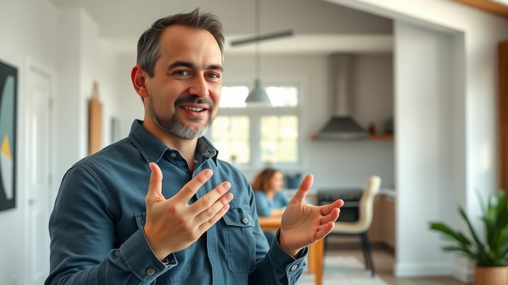 contractor lead generation video testimonial with completed renovation in background