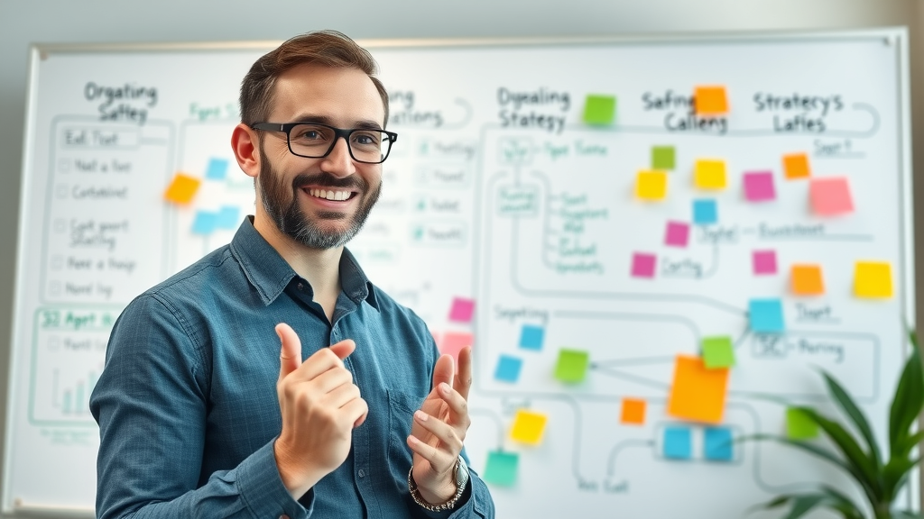 Therapist planning digital marketing strategy, whiteboard flowcharts, marketing strategy for therapists, growing therapy practice