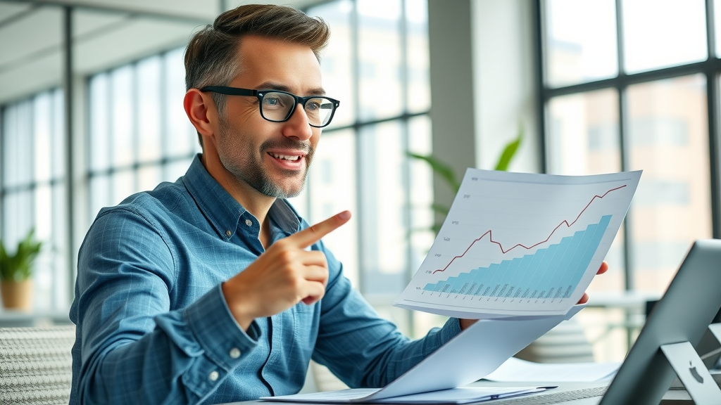 Home service entrepreneur reviewing online reputation management progress charts in NJ office