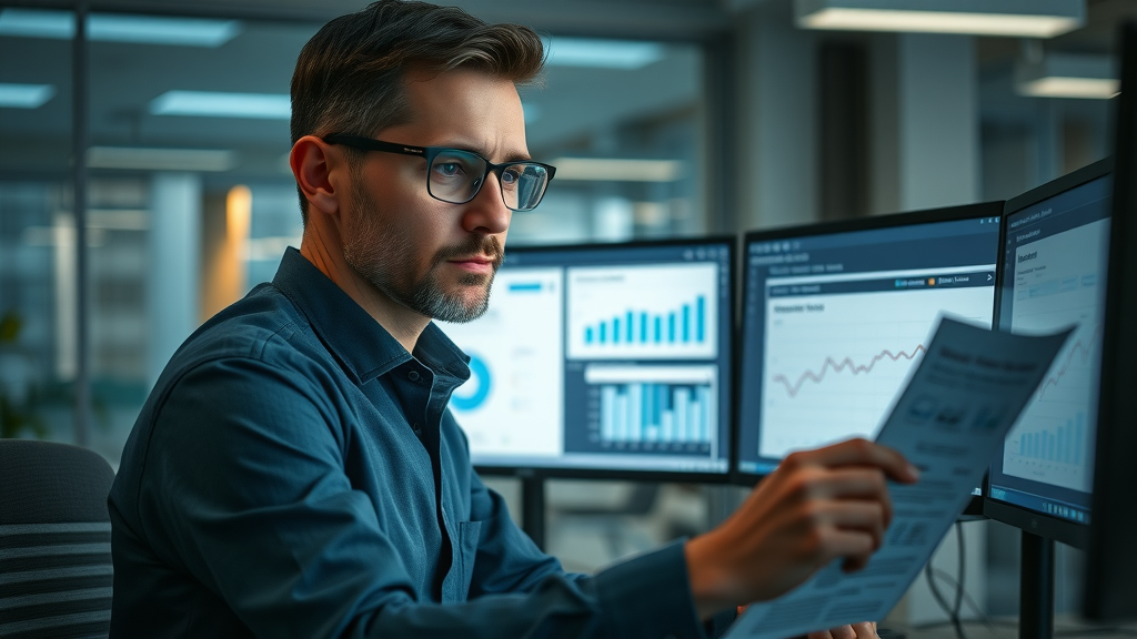 Home service lead generation data analyst reviewing lead quality charts and spreadsheets for NJ service business