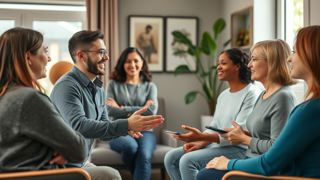 successful therapist with diverse clients, private practice, welcoming therapy practice