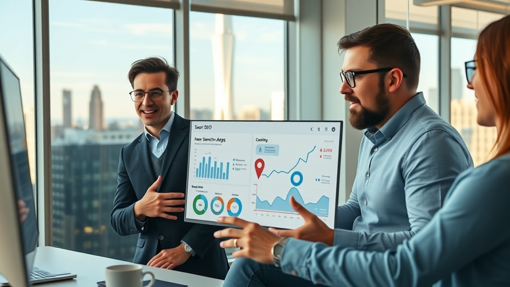 Strategic marketing team analyzing SEO performance for local business in New Jersey