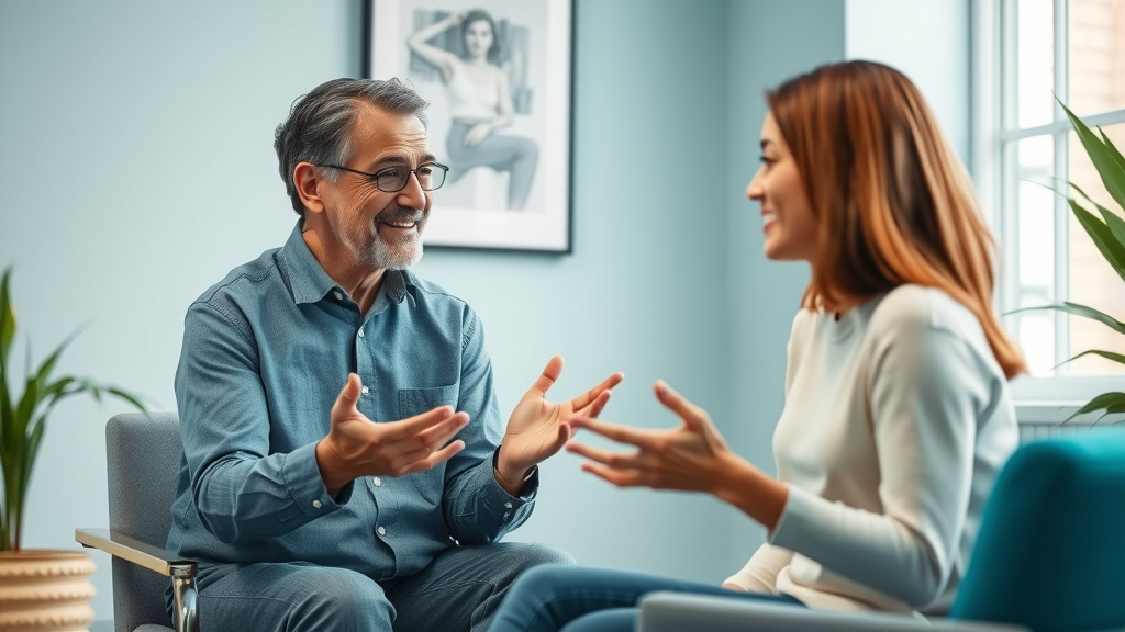 therapist consulting with young adult client, ideal client targeting, therapy practice