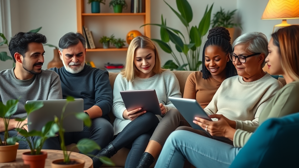 teletherapy clients - therapy group engaged in online video counselling session