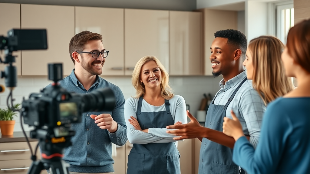 Home service team filming client testimonial to expand best home services marketing strategy NJ in 2025