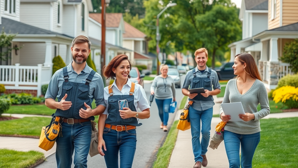 NJ lead generation for home services in New Jersey suburban neighborhood with professionals engaging with homeowners