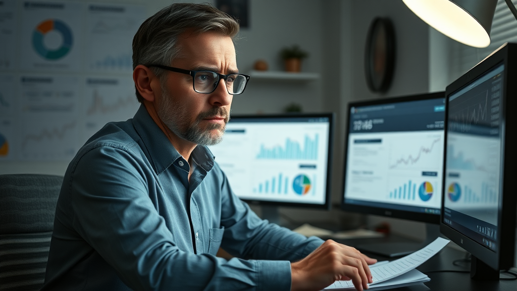 digital marketing stress - therapist analyzing digital marketing charts in therapy office